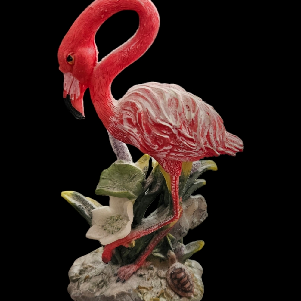 May Rich 5" Flamingo With Flowers, Foilage and Turtle